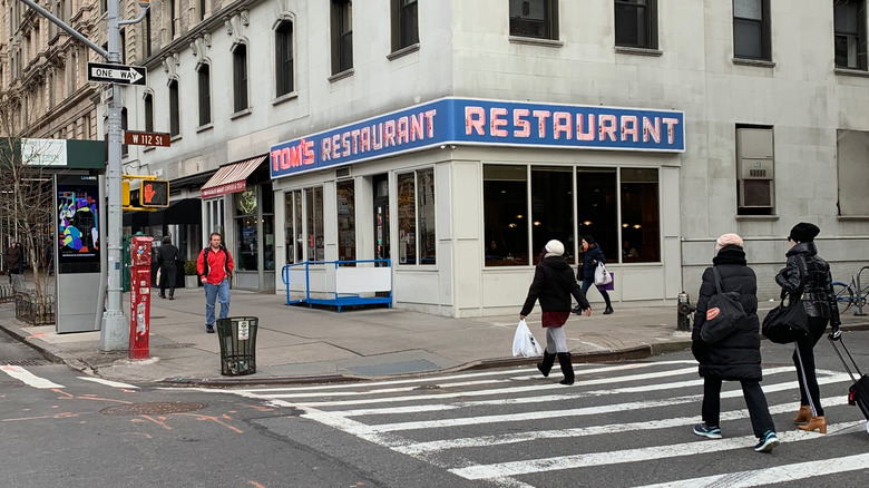 Neon facade of Tom's Restaurant in Morningside Heights, New York