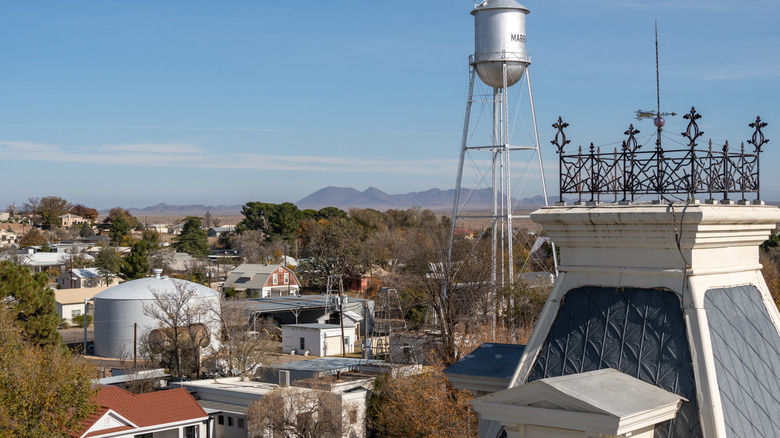 Water tower seen from the courthouse in Marfa, Texas