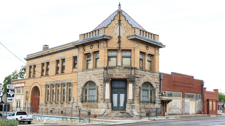 The historic Farmers and Merchants Bank in Pilot Point, Texas