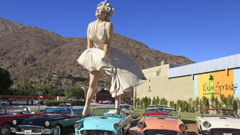 Forever Marilyn Statue and vintage cars in Palm Springs, CA