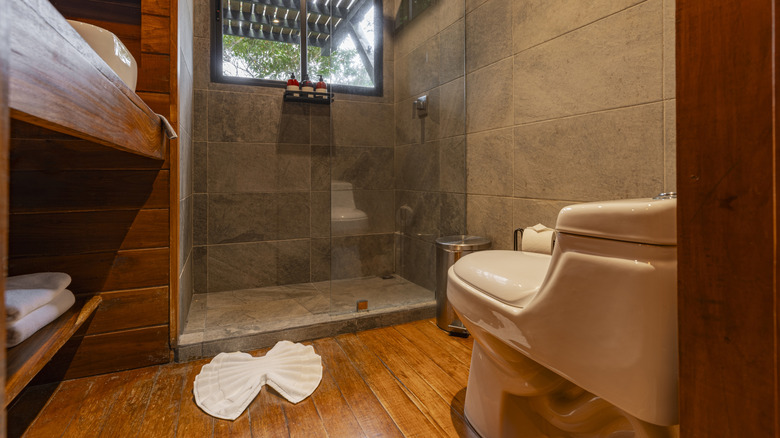 Toilet in a glamping cabin
