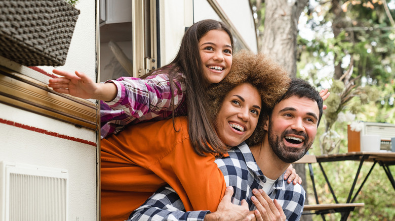 Family enjoying time in an RV
