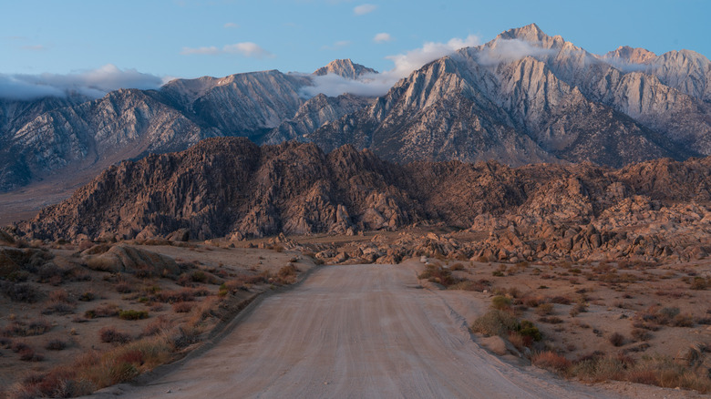 The Alabama Hills seen from a dirt road in Lone Pine, California