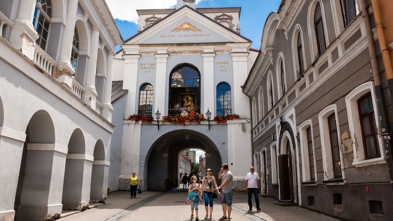 Family walking in Vilnius, Lithuania
