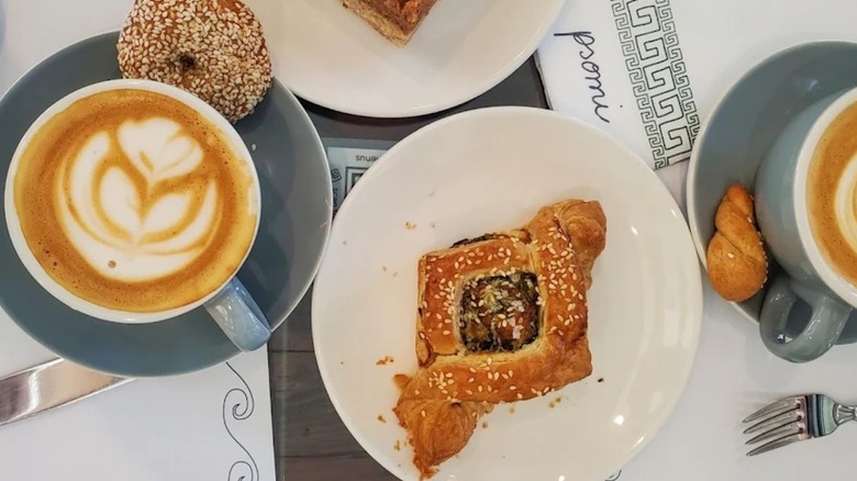 Two lattes and a phyllo pastry from Psomi in Tampa