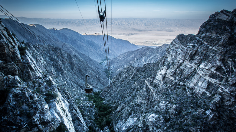 The Palm Springs tram in a wintry mountain landscape