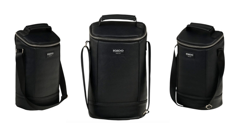 A black vegan leather cooler with a silver-tone zipper from Igloo.