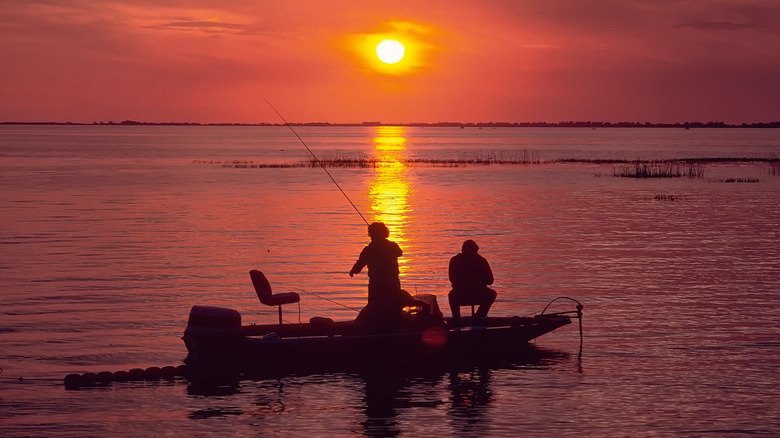 boat on Lake Okeechobee at sunset