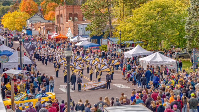Downtown Bayfield with a parade during the Apple Fest