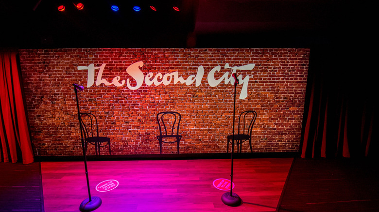 An empty stage at The Second City, a famous comedy club in Chicago