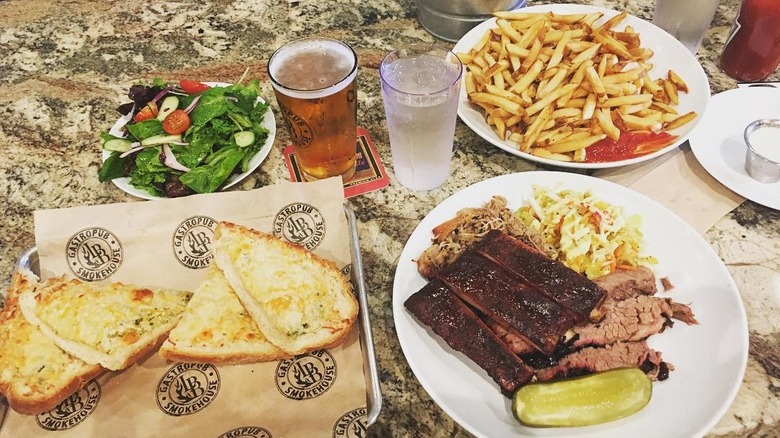 A shot of food and a beer at LBB GastroPub & Smokehouse, Sacramento, California