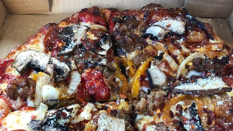 A close-up of a pizza at Wally's Pizza Bar, Sacramento, California