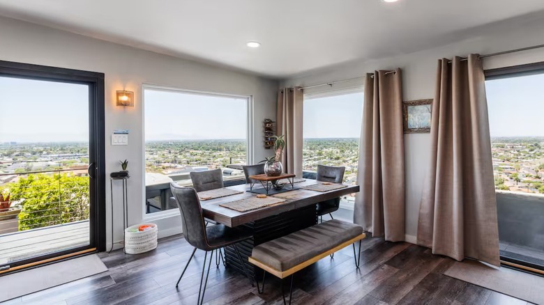 Large windows in the dining room at The Nest Airbnb rental in Phoenix, Arizona