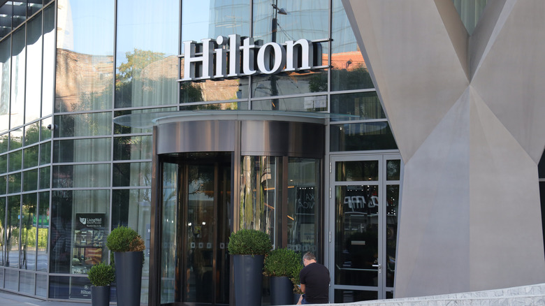 The entrance of a Hilton Hotel