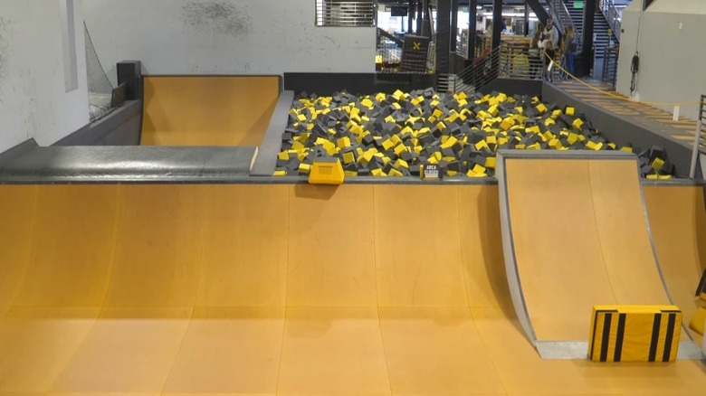 An indoor skate ramp and foam pit at Woodward.