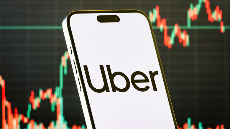 Smartphone displaying Uber's logo
