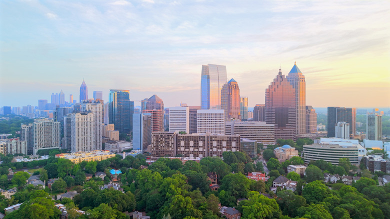 Atlanta city skyline at golden hour.