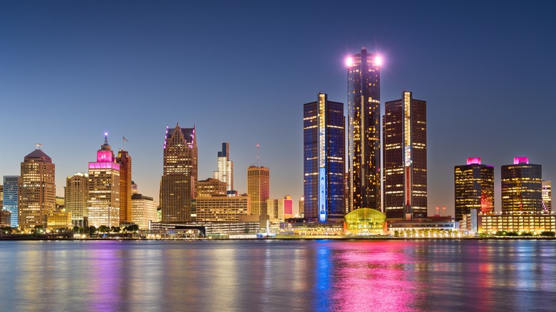 Detroit, Michigan, skyline at dawn