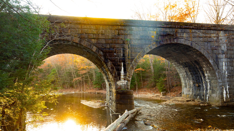 A stone railway bridge near Keystone Arches in Chester, Massachusetts