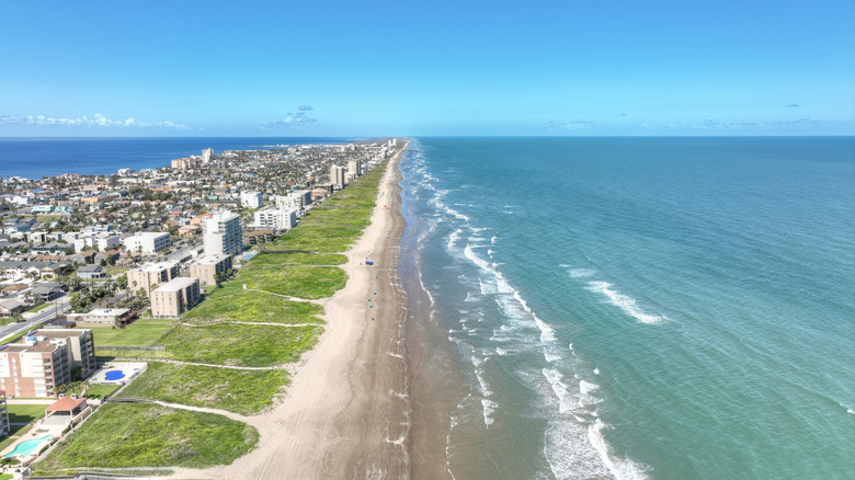 An aerial view of South Padre Island, Texas, on a sunny day