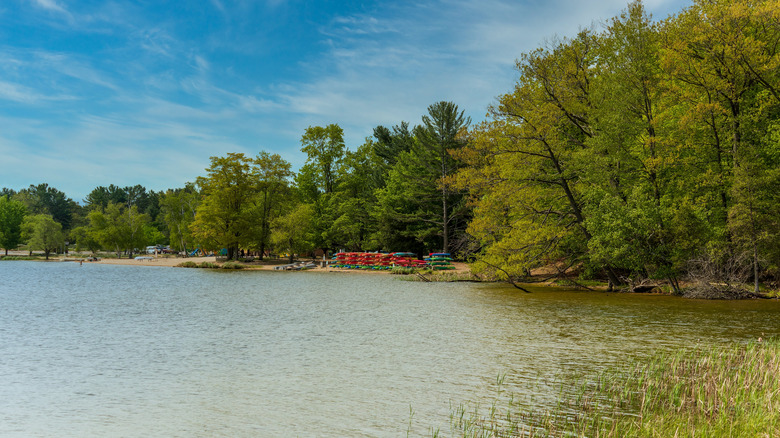 Public beach at Ludington State Park on Hamlin Lake, Michigan