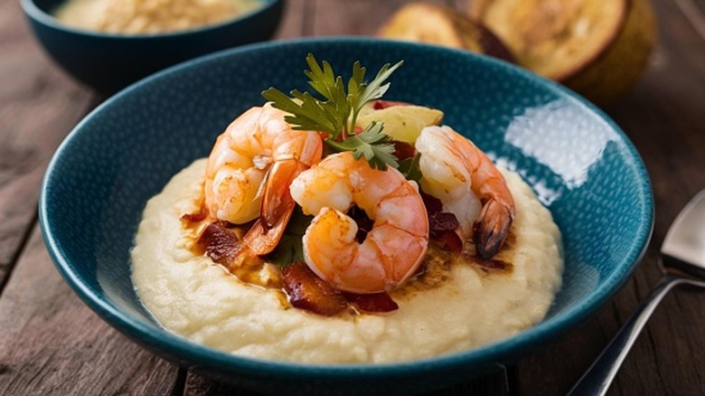 A bowl of shrimp and grits