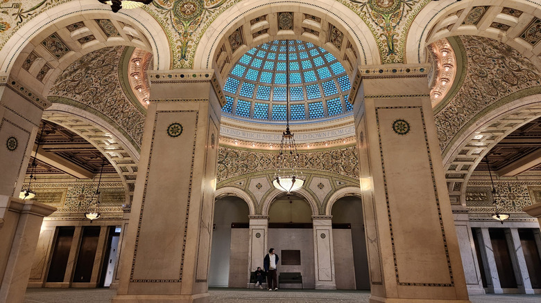 The interior of the Chicago Cultural Center, showing part of the Tiffany glass dome