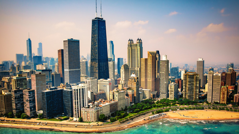 An aerial view of the Chicago skyline