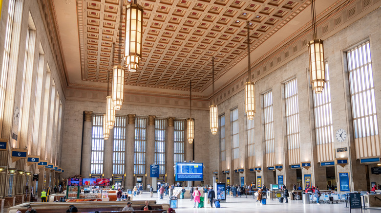 People in the main hall of Philadephia's 30th Street Train Station