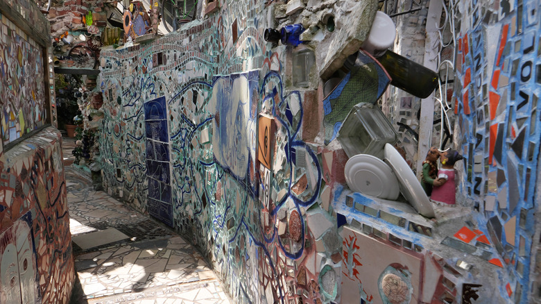 Mosaic-lined walls inside the Philadelphia Magic Gardens