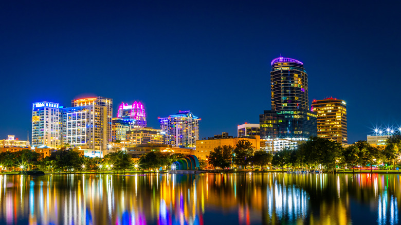Downtown Orlando at night from Lake Eola