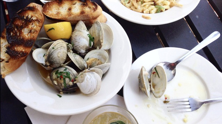 Plate of mussels on a table