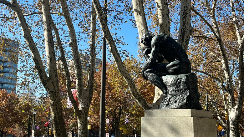 An outdoor replica of Rodin's "The Thinker" on Philadelphia's Benjamin Franklin Parkway