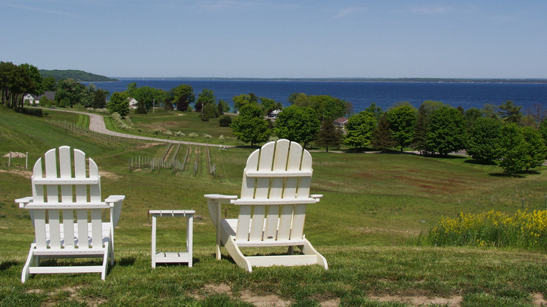 Chairs on a hill in Grand Traverse Bay, Michigan