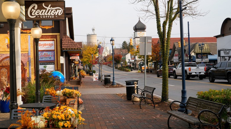 Downtown strip of Frankenmuth, Michigan during autumn