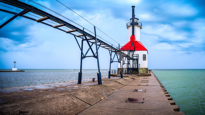 Lighthouse at the end of a pier in St. Joseph, Michigan