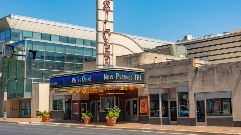 A vertical marquee advertises the AFI Silver Theatre in Silver Spring, Maryland