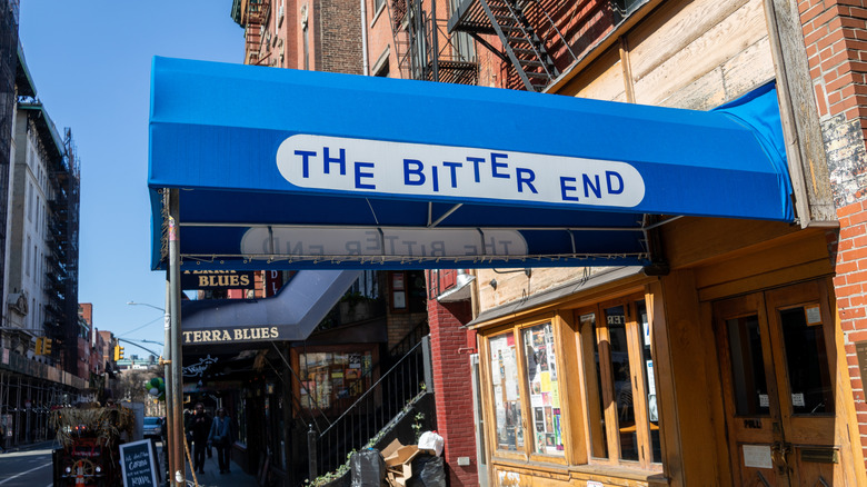 Blue sign for The Bitter End in Greenwich Village, NYC
