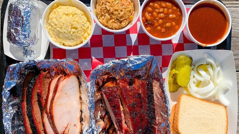 A barbecue plate and sides from Southern Q in Houston, Texas
