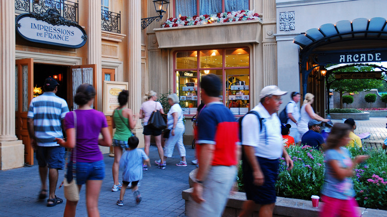 Crowded French village in Epcot
