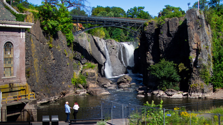 The waterfalls, creek, and bridge at Paterson Great Falls National Historical Park