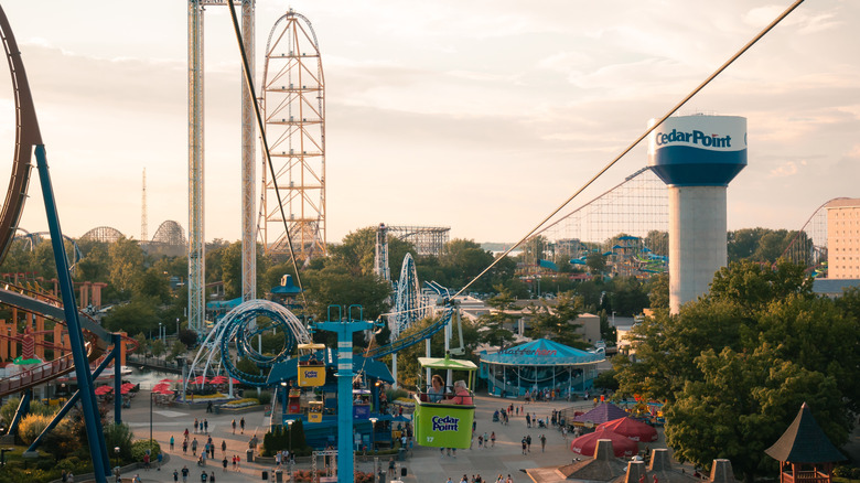 View over the rides of Cedar Park in Sandusky, Ohio