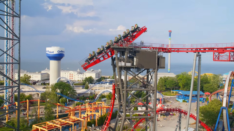 The tilting Siren's Curse coaster at Cedar Point in Ohio