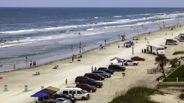 Cars parked on the beach in New Smyrna Beach, Florida