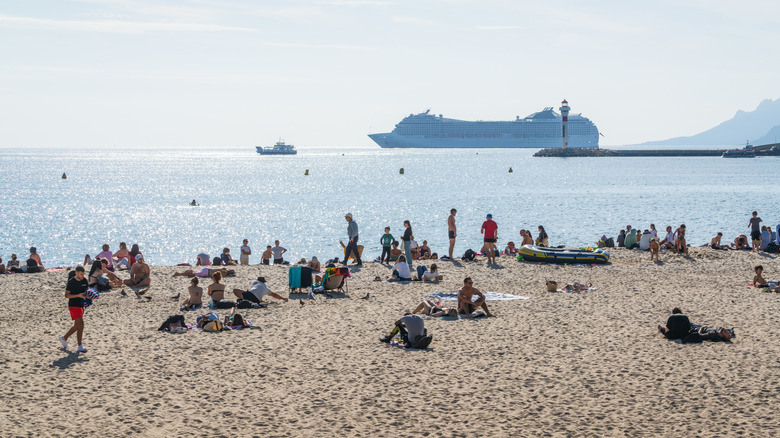 Cruise ship in Cannes, near the Promenade de la Croisette beach
