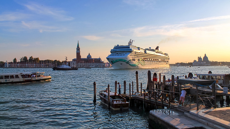 Cruise ship sailing past Giudecca Canal, Venice