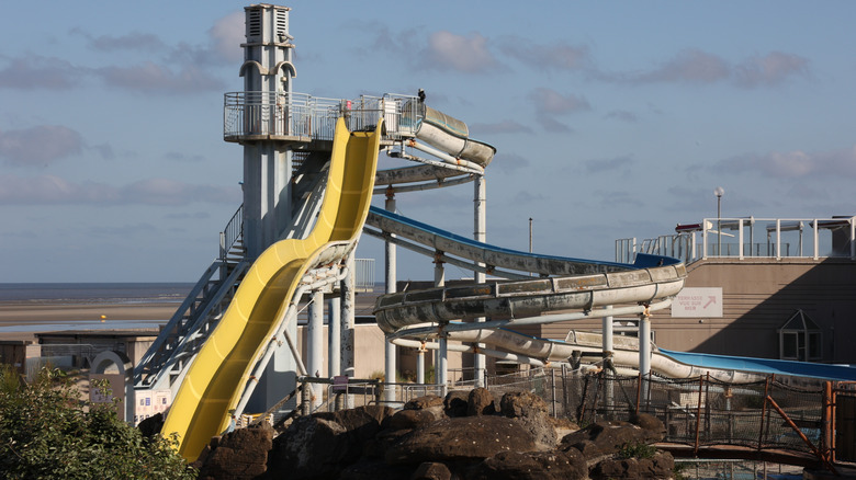 Abandoned waterslide at beachfront of Le Touquet-Paris-Plage in France