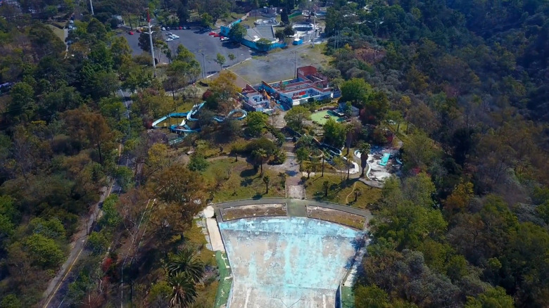 Overhead view of slides and abandoned water parks in Mexico City
