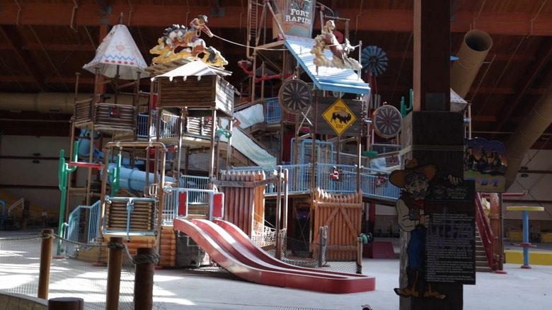 Abandoned water slide inside Fort Rapids Water Park in Columbus, Ohio