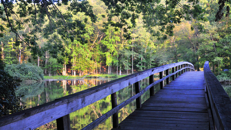 Bridge to little island in Hungry Mother Lake, Hungry Mother State Park, Marion, Virginia